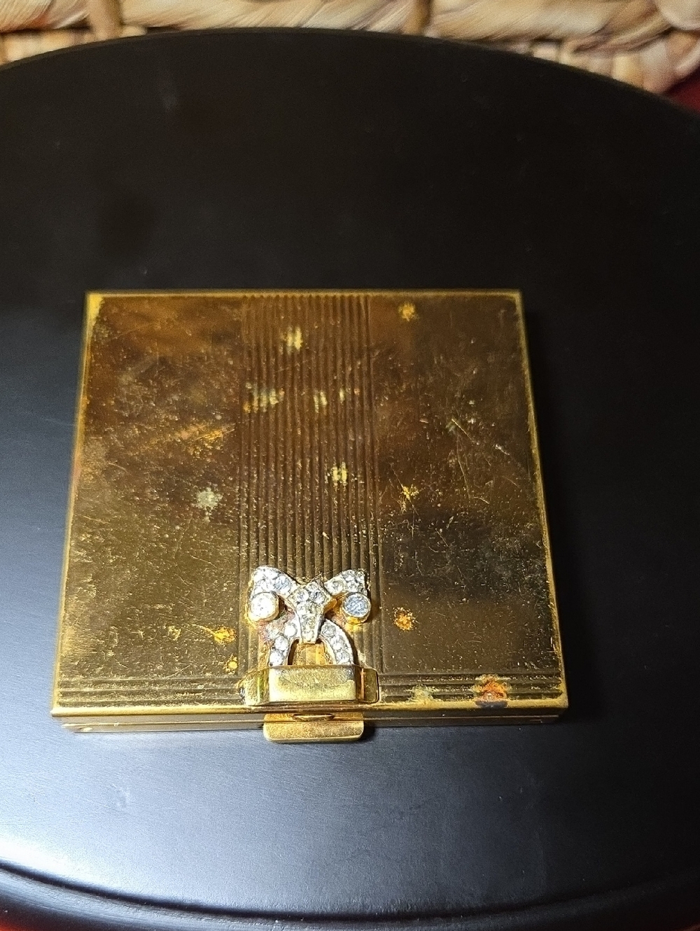 Vintage Gold Powder Compact with Rhinestone Clasp By Volupte